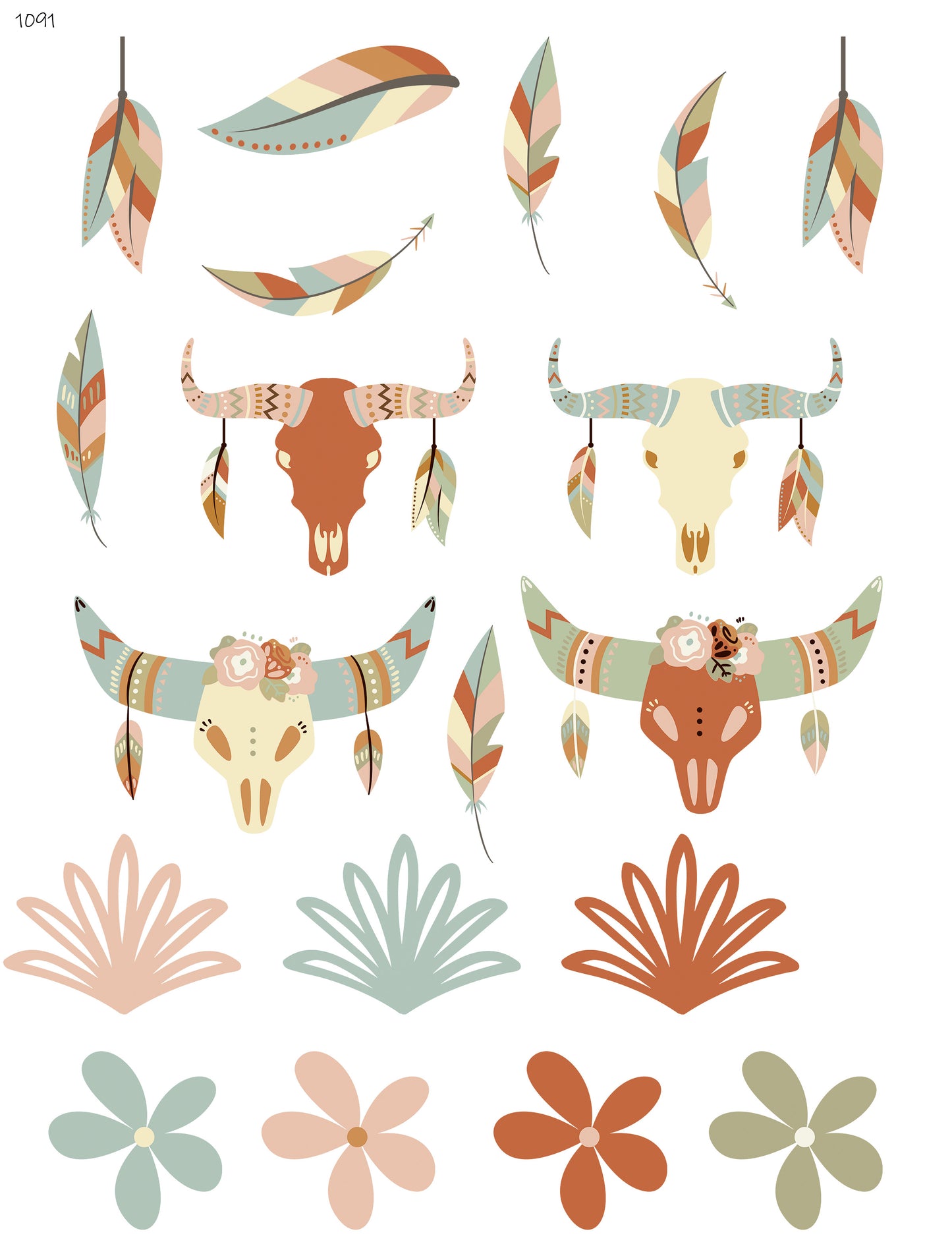 Boho Skulls Feathers