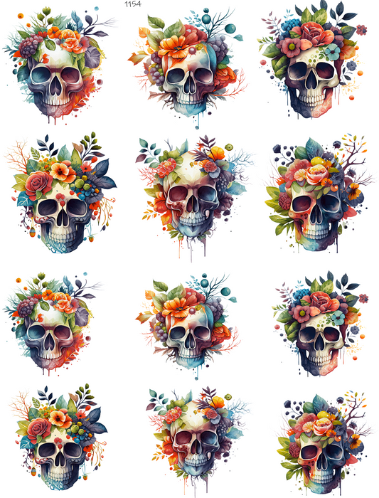 Skull Flowers Watercolor
