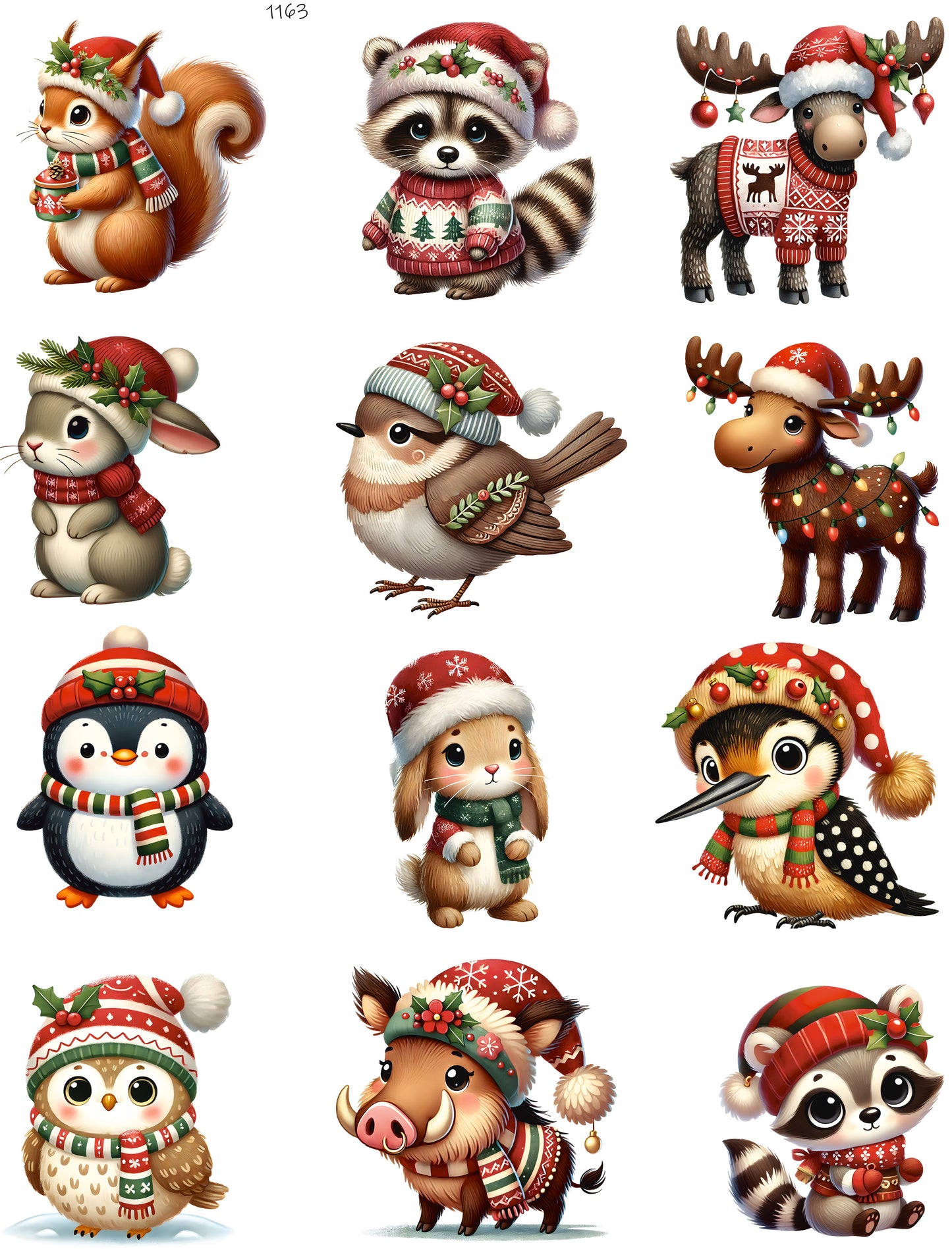 Animals with Christmas Scarf and Sweaters