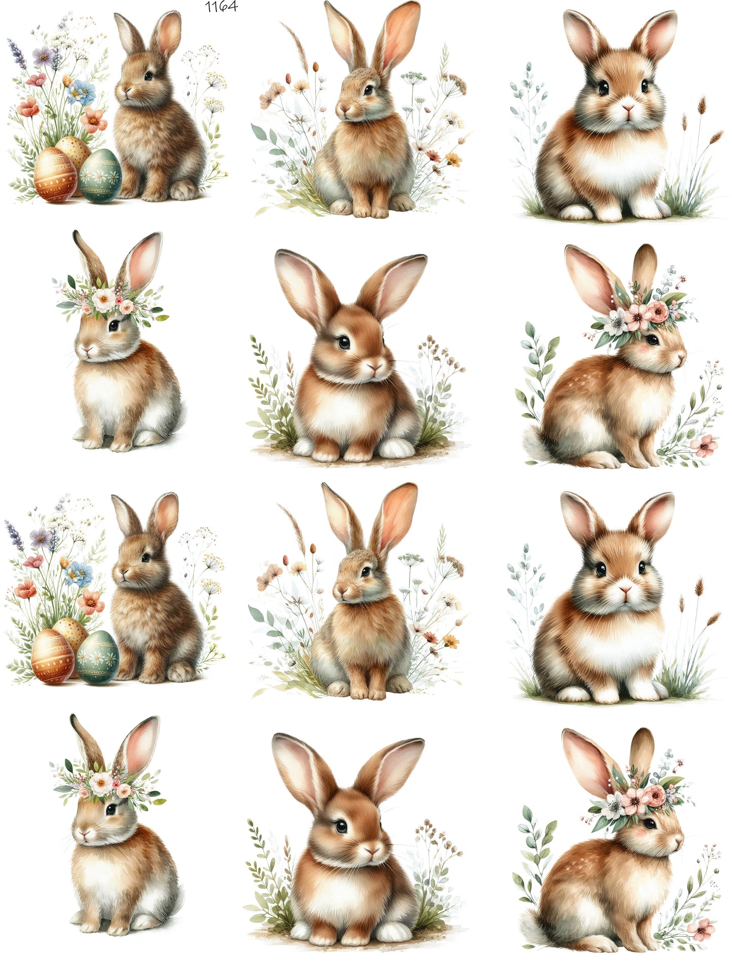 Bunnies With Flowers And Eggs